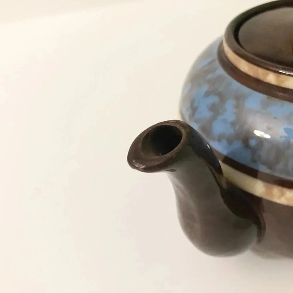 Vintage  Sudlows Burslem Ceramic Striped Teapot Made in England Small Chip - Picture 7 of 16
